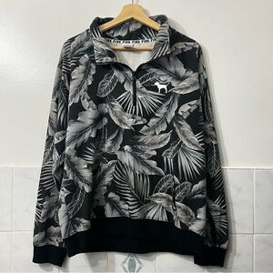 Vintage Victoria’s Secret Pink Black Gray Tropical 1/4 Zip Pullover Womens L Y2K